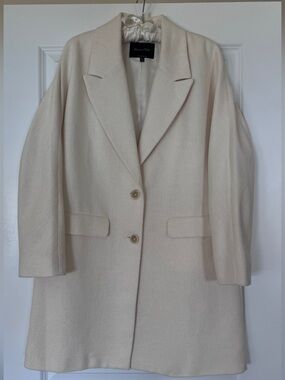 Massimo Dutti Cream Textured Coat Blazer Long Jacket Size S